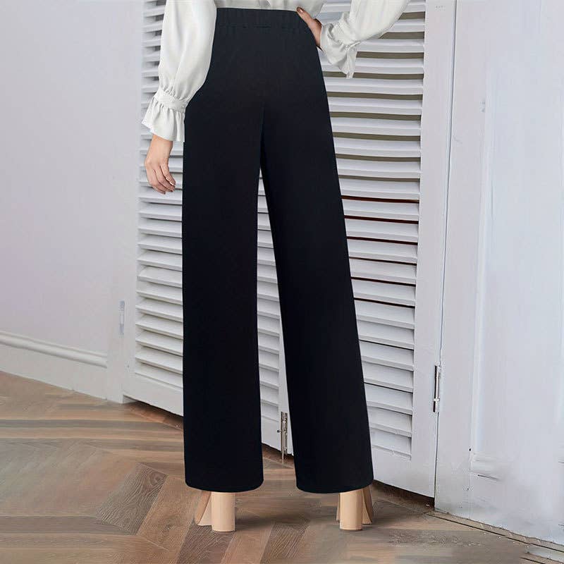 Elegant button-knitted stretch wide-leg pants
