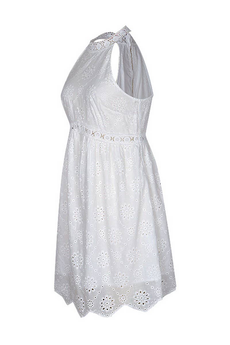 CWDHL0271_SLEEVELESS HALTERNECK WHITE SHORT DRESS