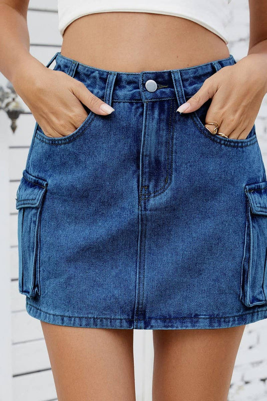 CWJSK00229_WASHED VINTAGE DENIM WORK POCKET SKIRT