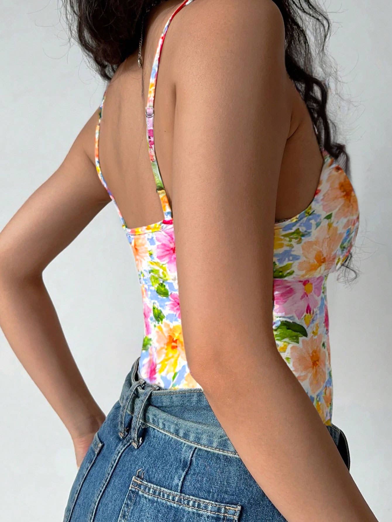 Dopamine-colored floral halter top