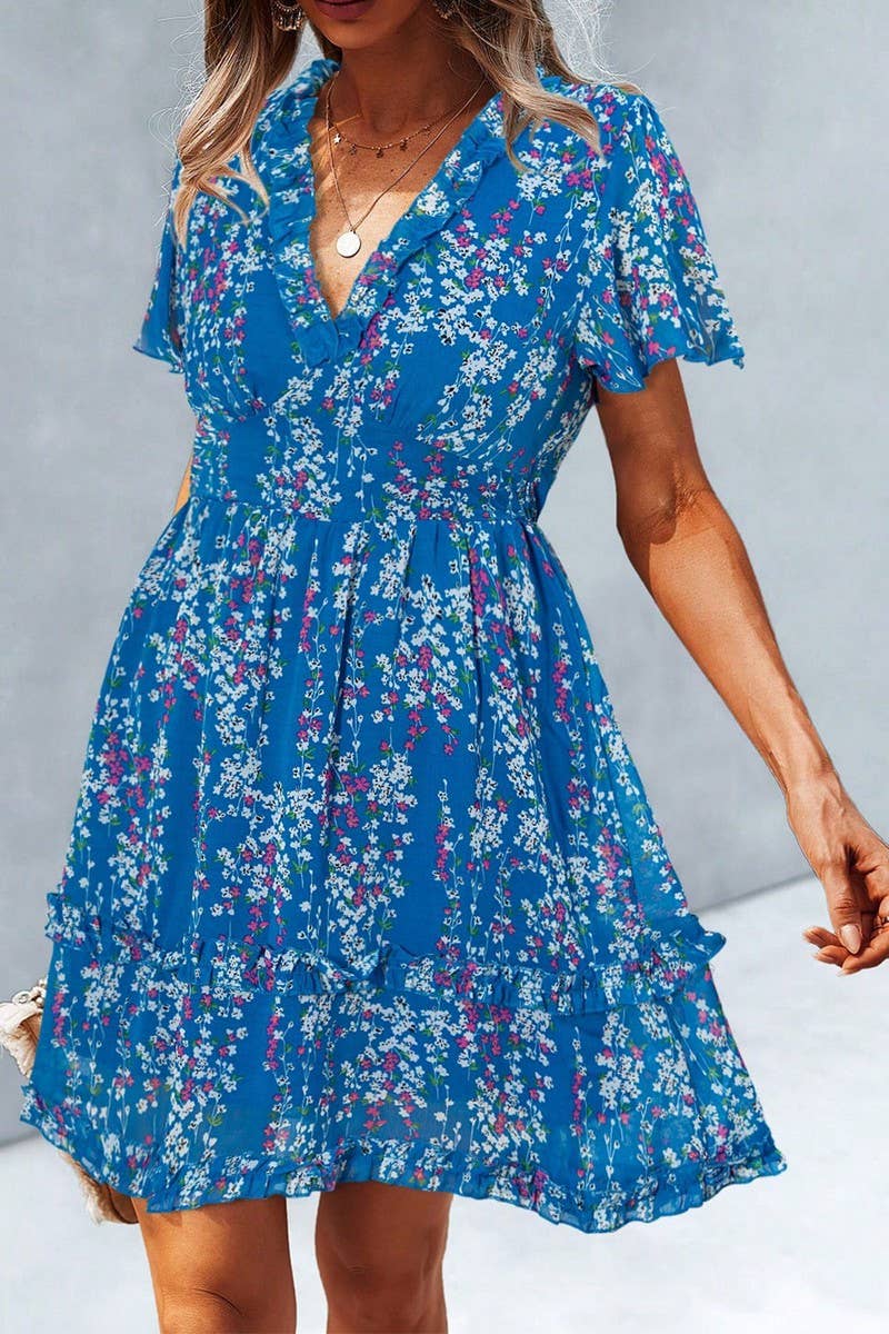 CWDSD10492_SUMMER CASUAL HOLIDAY STYLE FLORAL DRESS