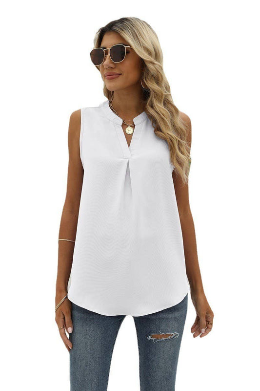 CWTBLSL0185_V-Neck Sleeveless Top