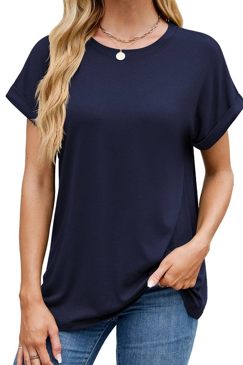 CWTTS1323_NEW SOLID COLOR ROUND NECK LOOSE SHORT SLEEVE T-SH