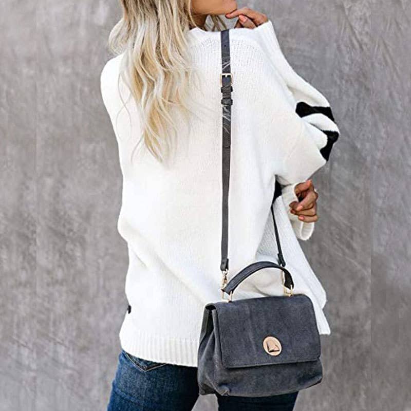 COLOR PATCHWORK CREW NECK PULLOVER SWEATER