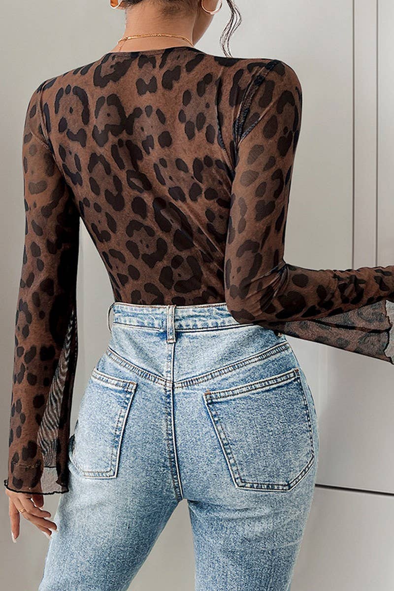 CWSBSL0093_LEOPARD PRINT MESH PANEL TRUMPET SLEEVE BODYSUIT