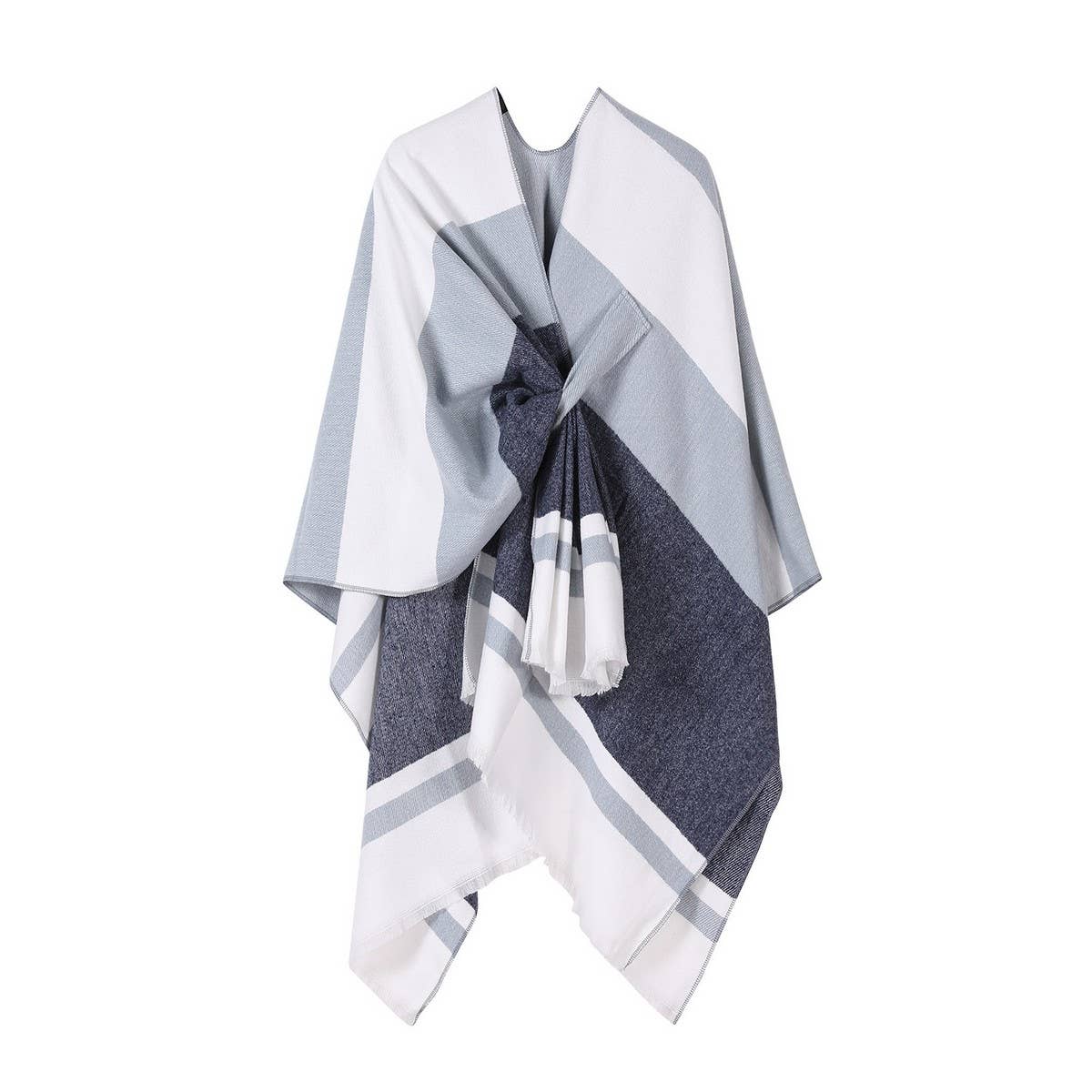 COLORBLOCKED AND BARRED CAPE WITH OUTER CAPE