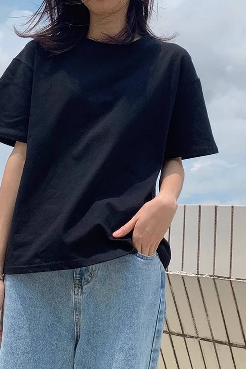 CWTTS0973_SOLID COLOR CASUAL T SHIRT