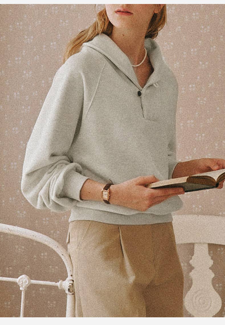 Design sense lapel pure cotton retro hoodie