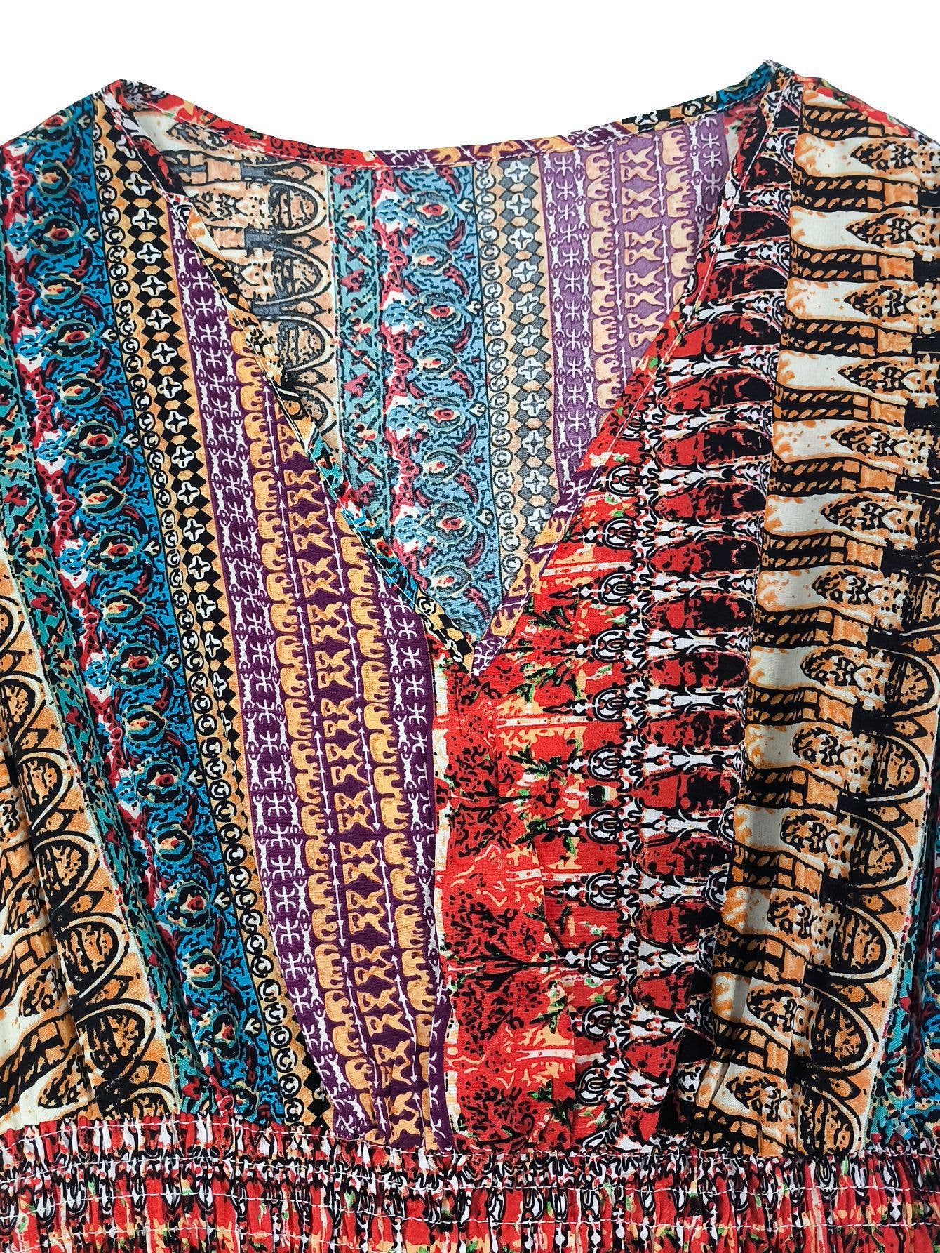 Bohemian knitted V-neck cinched waist slit dress