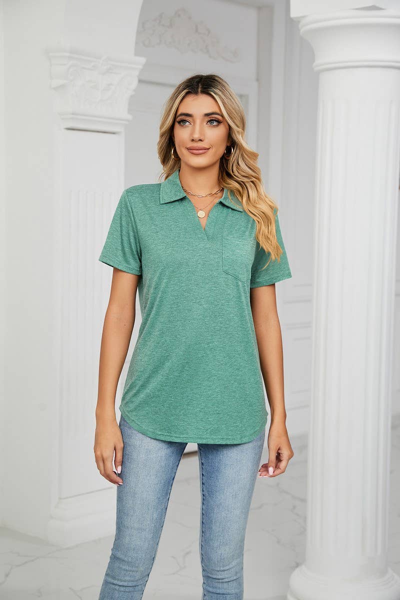 CWTTS0864_V-Neck Short Sleeve Blouse