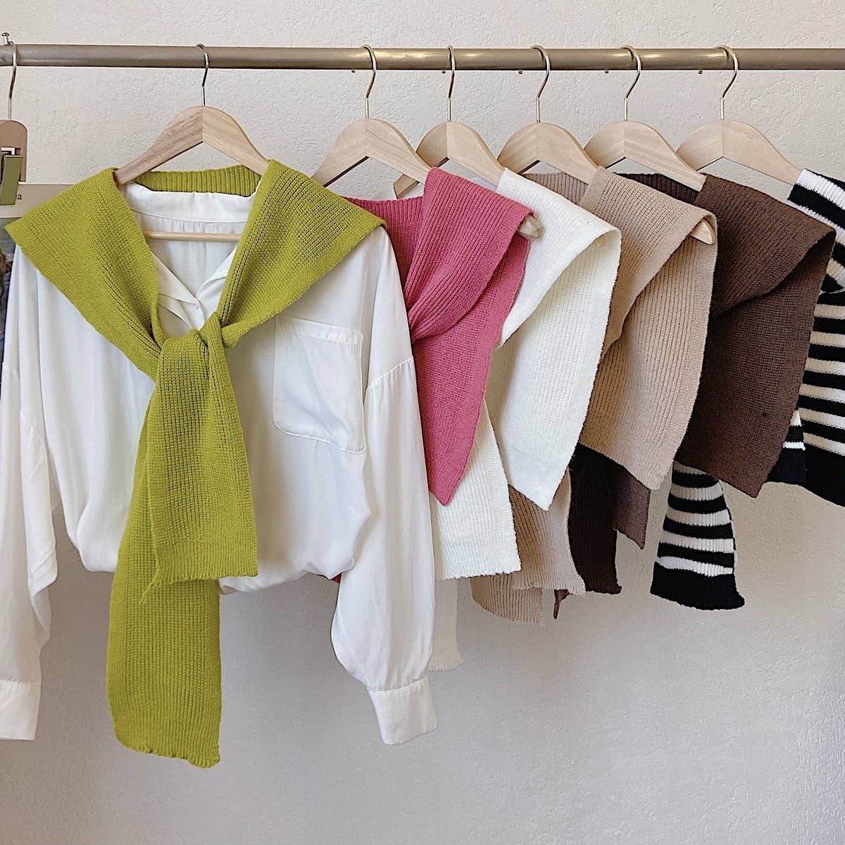 CWASC03127_STRIPED KNIT PONCHO SHAWL FOR WOMEN