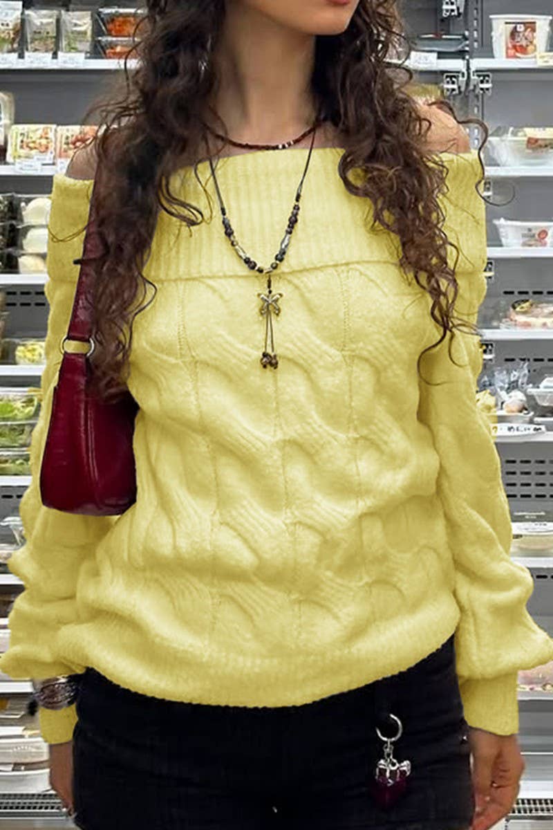CWOSWL07510_OFF-THE-SHOULDER LONG-SLEEVED KNITTED SWEATER