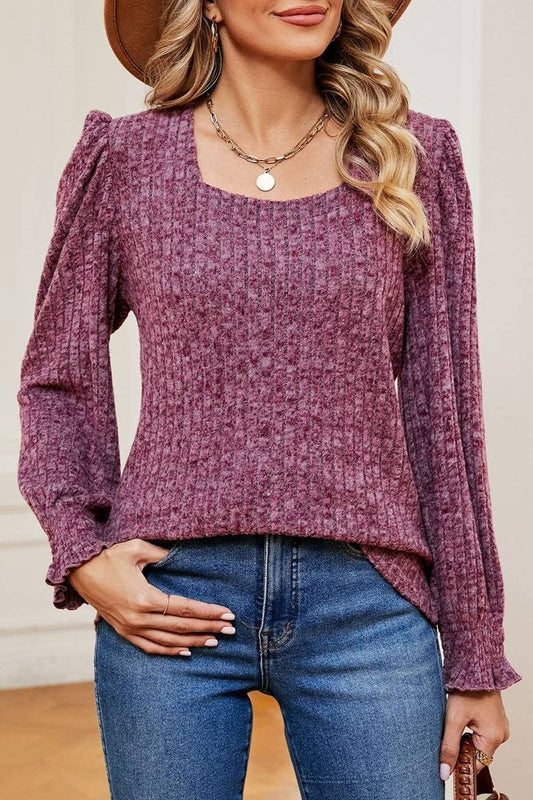 CWOSWL6549_SQUARE NECK LONG SLEEVE RUFFLED SWEATER