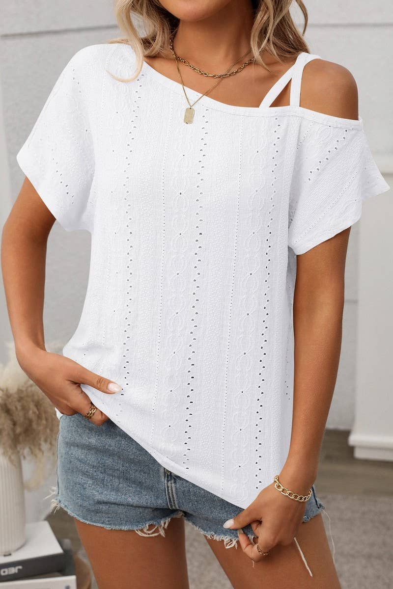 CWTTS1367_SUMMER SOLID COLOR ONE SHOULDER HOLLOW TOP