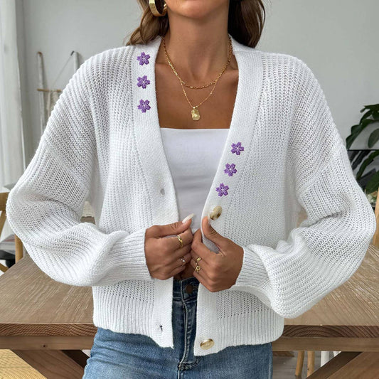 EMBROIDERED APPLIQUE SINGLE BREASTED CARDIGAN