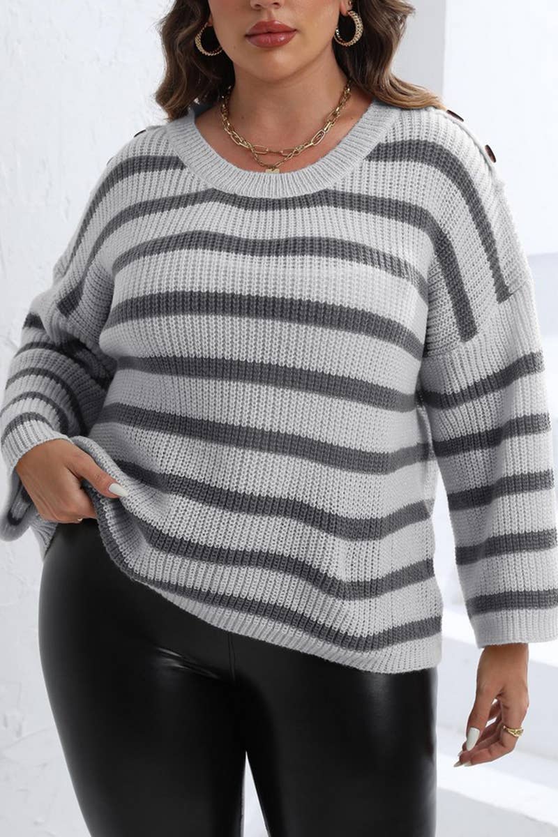 CWOSWL1576_PLUS Size Round Neck Long Sleeve Pullover Sweater
