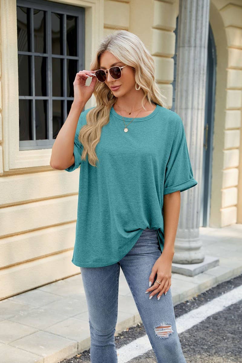 CWTTS1083_ROUND NECK SHORT SLEEVE BAGGY TOP
