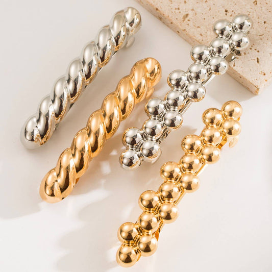 New Metal Geometric Twist Bead Spring Hair Clip