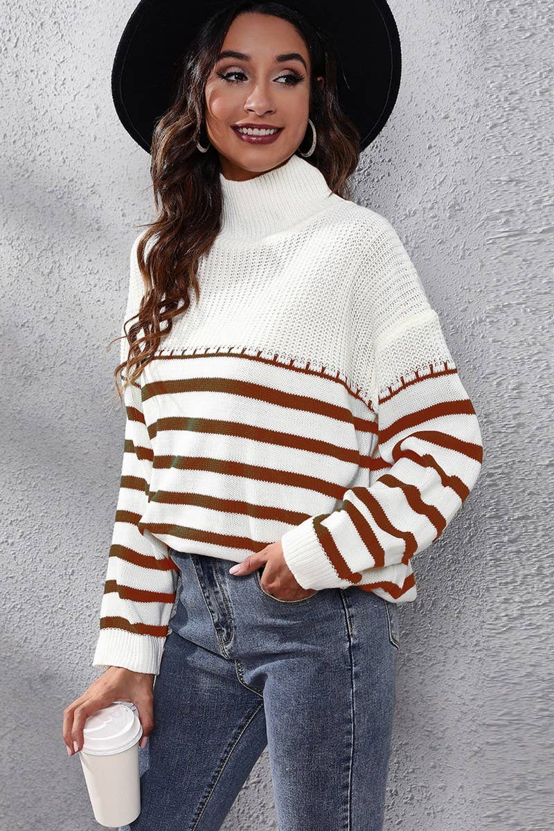 CWOSWL3965_STRIPED PANELLED TURTLENECK SWEATER