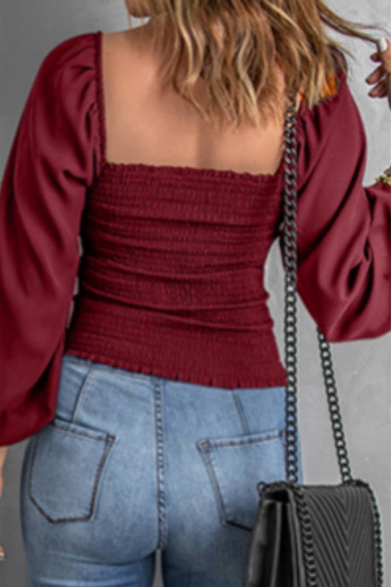 CWTBLL3049_FALL SQUARE NECK LONG SLEEVE WAIST TUCK TOP