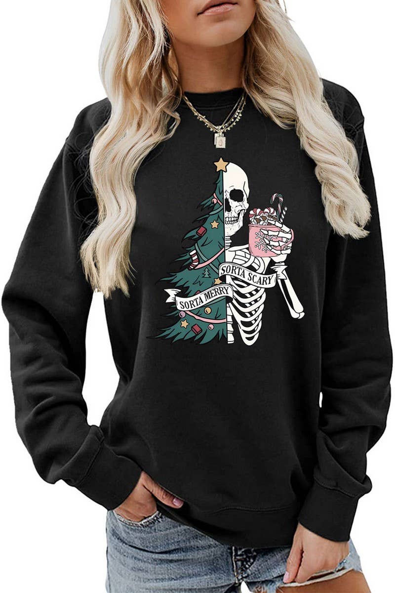 CWTBLL01328_PRINTED LOOSE PULLOVER CHRISTMAS SWEATSHIRT