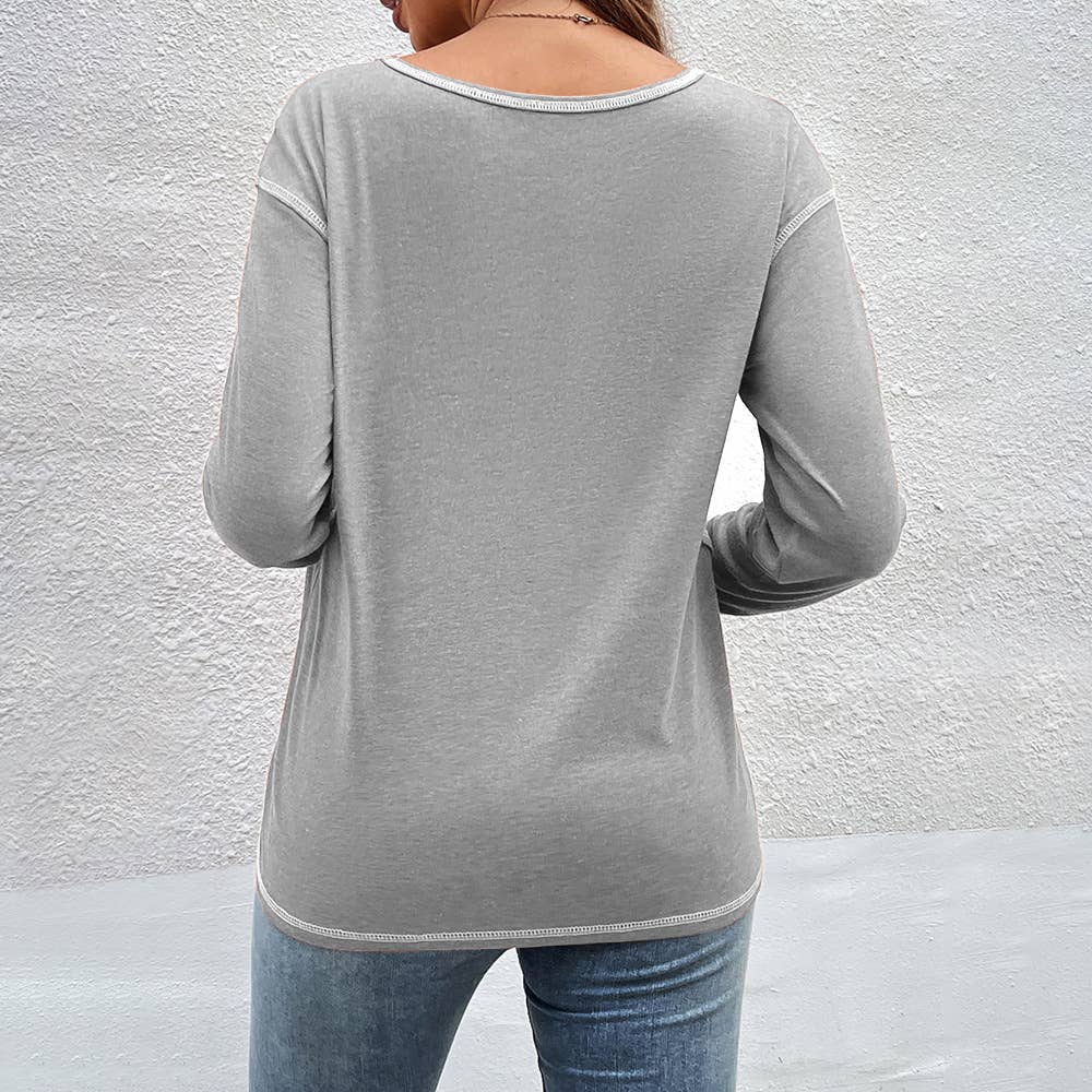 Decorative buttons irregular hem T-shirt