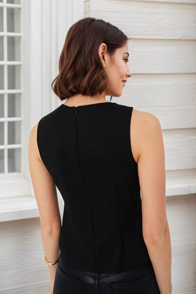 CWTBLSL0996_SLEEVELESS METAL RING SOLID COLOR SLIM VEST TOP