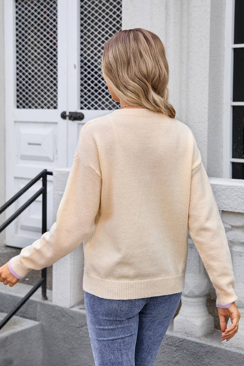 CWOSWL3116_ROUND NECK RAINBOW STRIPE KNIT TOP