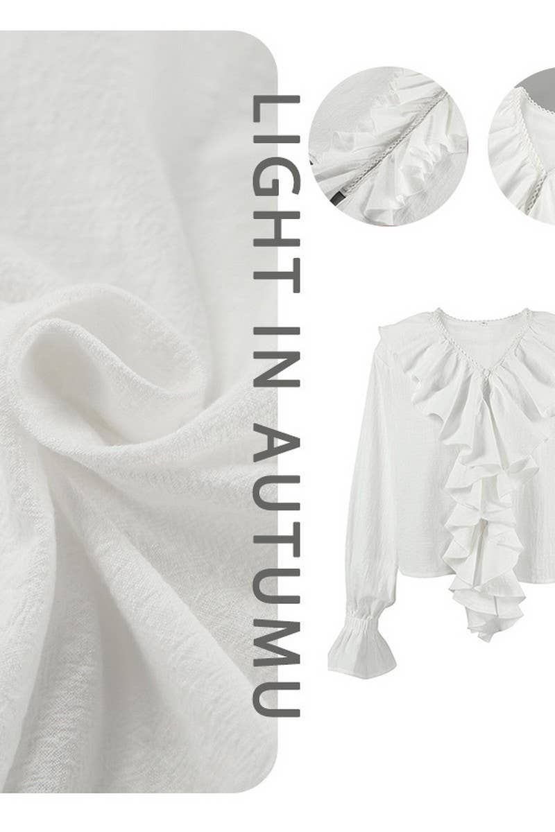 CWTBLL552_SOLID COLOR DROPPED SHOULDER SLEEVE LACE SHIRT