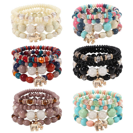 CWMM10439_BOHO ELEPHANT PENDANT BEADED BRACELET FOR WOMEN
