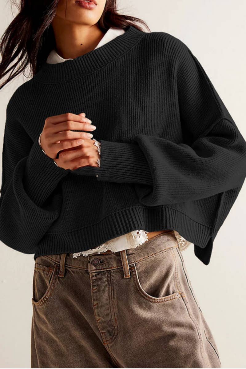 CWOSWL6722_FASHION CREW-NECK LONG-SLEEVED LOOSE SWEATER