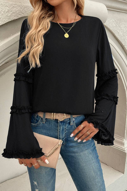 CWTBLL1893_FALL BAGGY CREW NECK TOP WITH FLARED SLEEVES