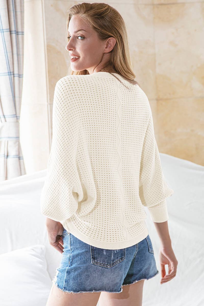 CWOSWL6652_SOLID COLOR HOLLOW LONG-SLEEVED SWEATER