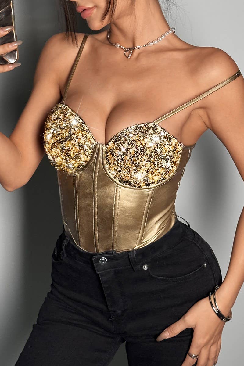 CWSBSSL0098_SATIN SEQUINED HALTER BACKLESS BODYSUIT