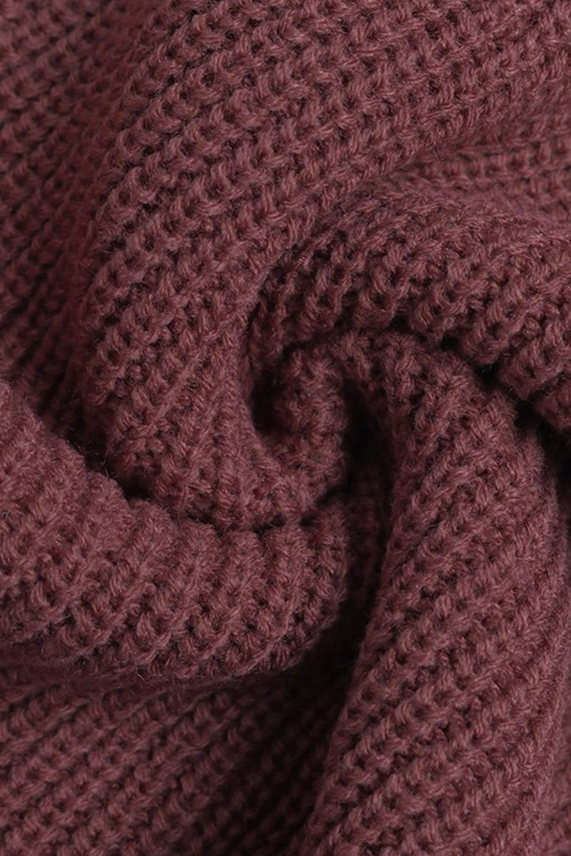 CWDSD10582_V NECK PUFF SLEEVE SOLID KNIT SWEATER DRESS