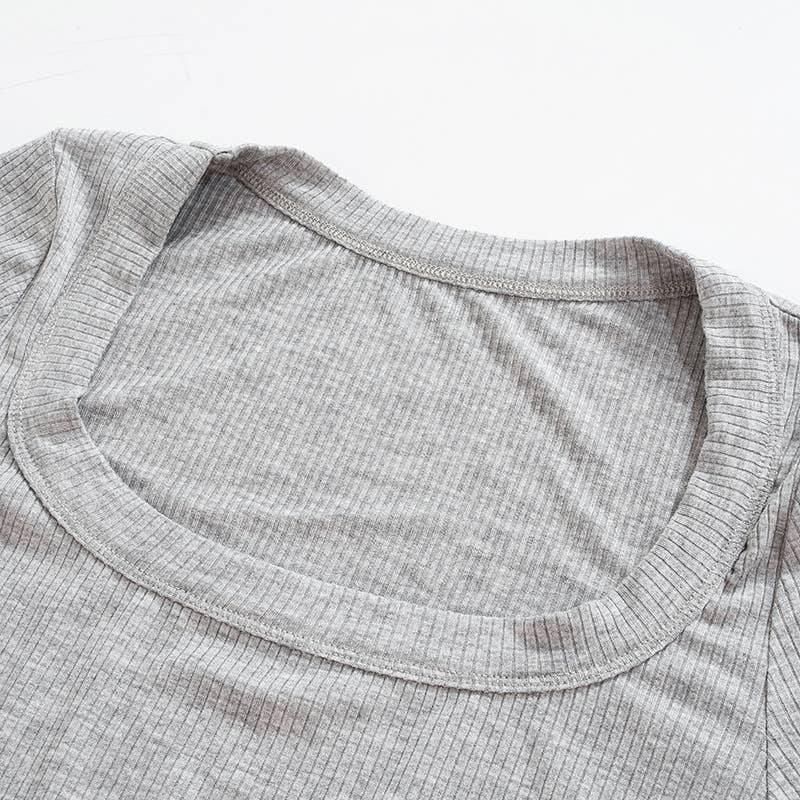 CASUAL SOLID COLOR TIGHT LONG-SLEEVED CROP TOP