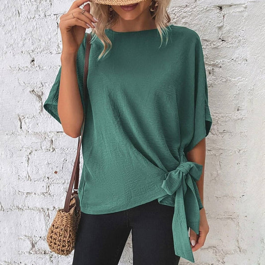 BATWING SLEEVED HEM KNOT LOOSE BLOUSE