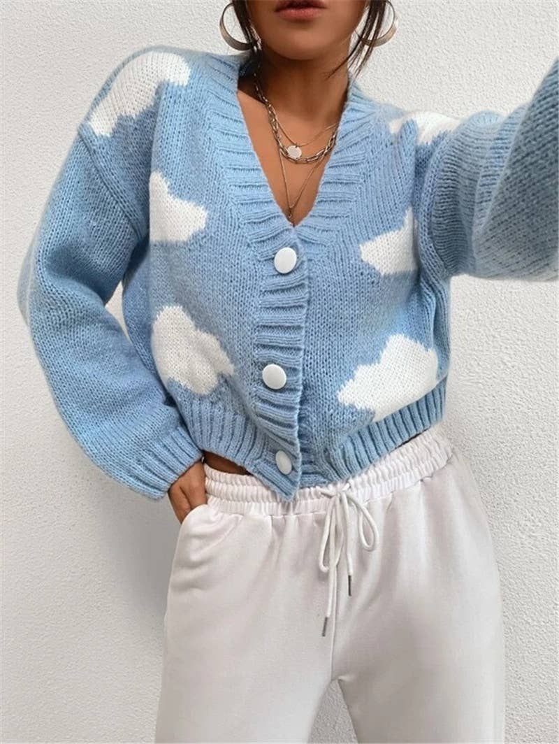 Cloud-shaped off-the-shoulder knitted cardigan