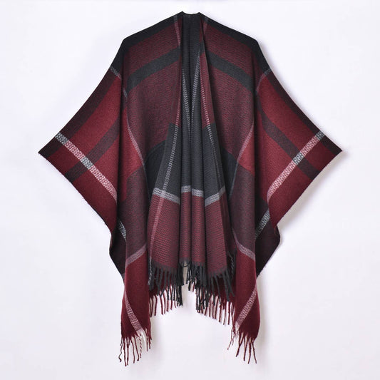 WOMEN THICKENED TASSEL PINSTRIPE SHAWL CAPE