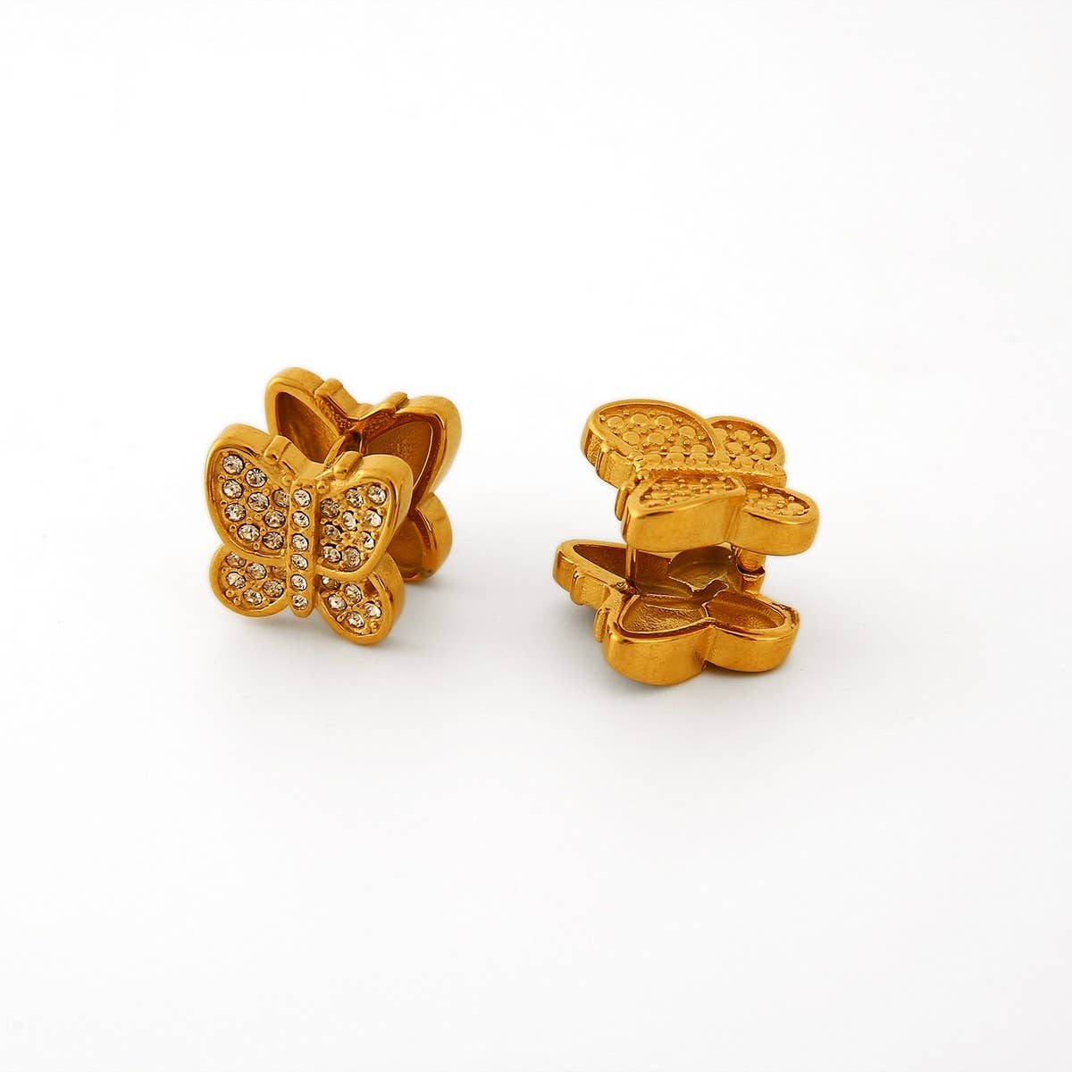 3D Butterfly Earrings with CZ, Stainless Steel_CWMM8921