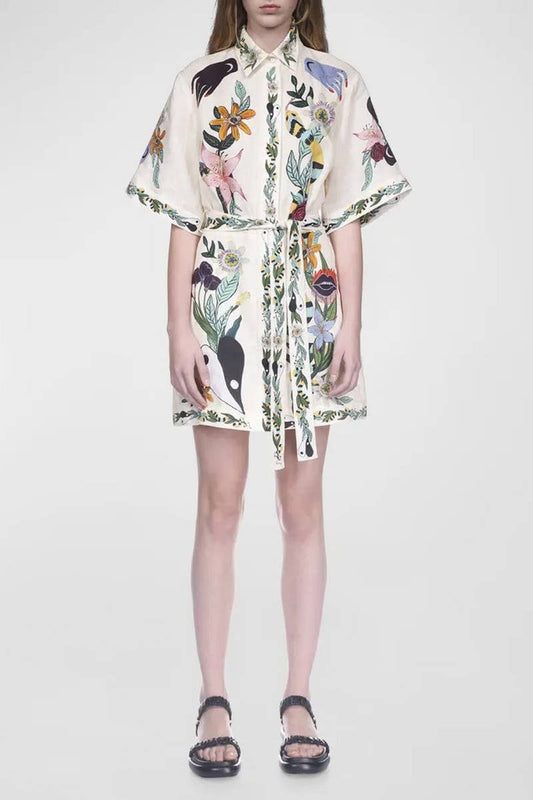 CWSS1241_FLORAL PRINT TIE SHORT SLEEVE CASUAL DRESS