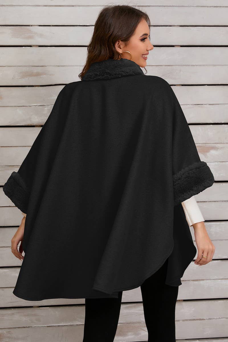 CWOCO0950_SOLID COLOR FUR COLLAR CAPE COAT
