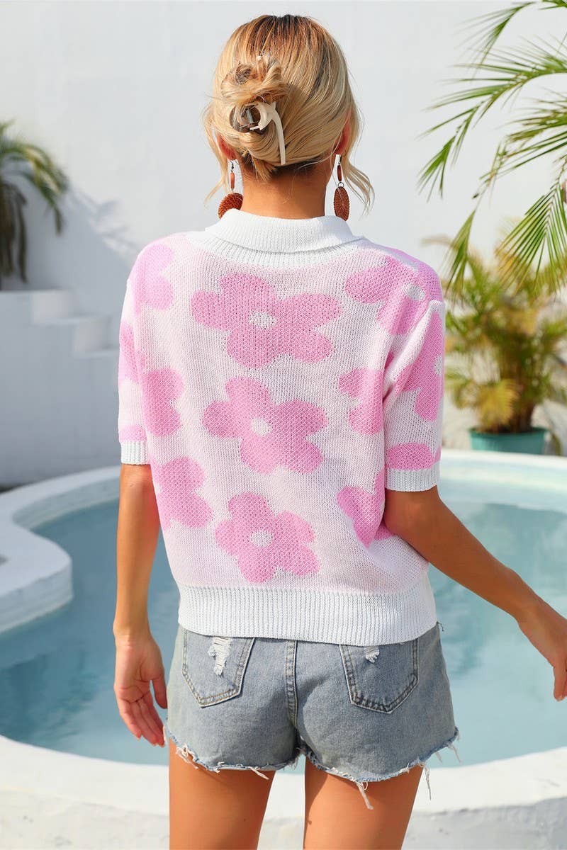 CWOSWS0036_Collared Neck Short Sleeve Sweater