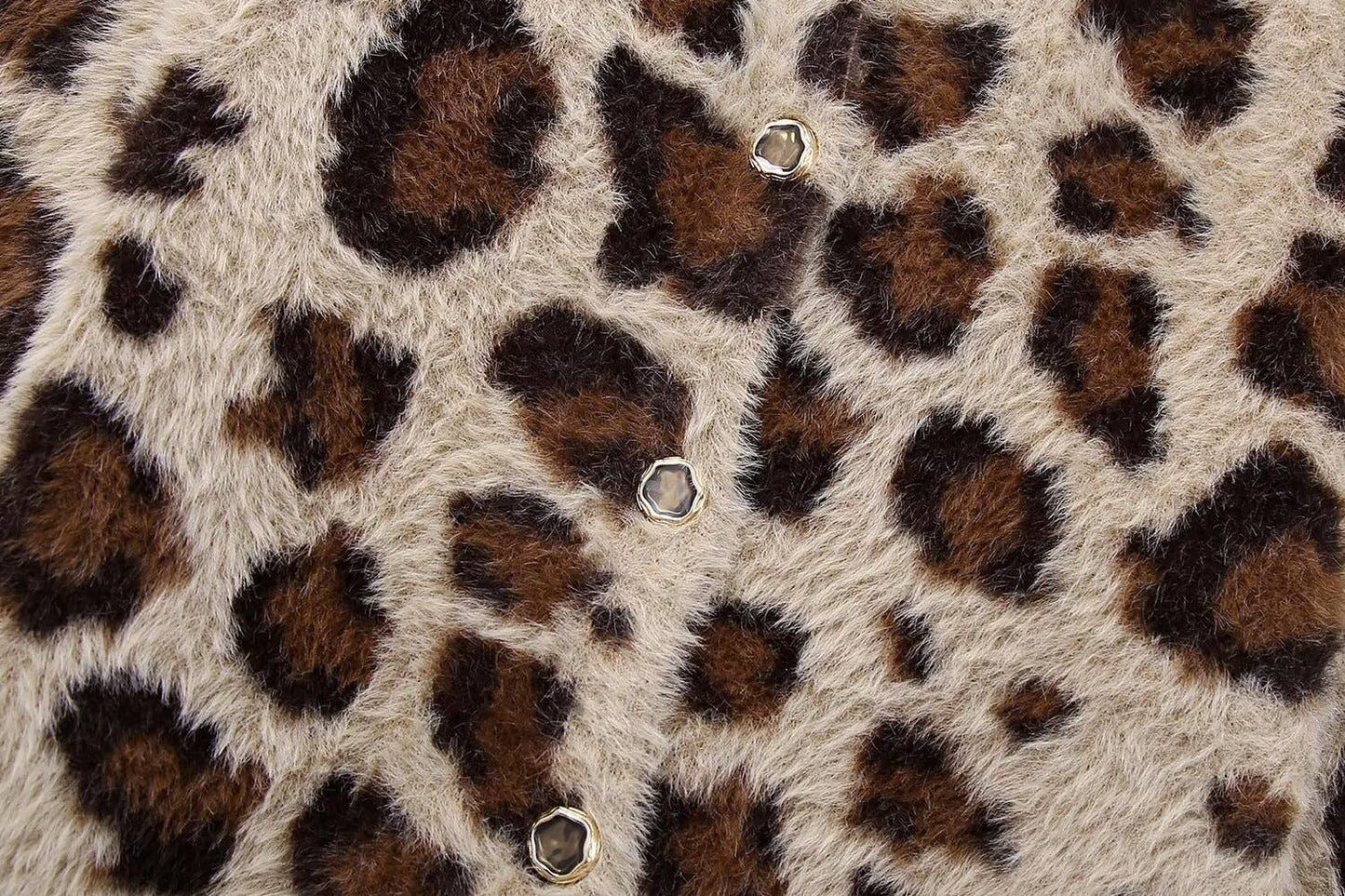 CREW-NECK LEOPARD PRINT SINGLE-BREASTED CARDIGAN
