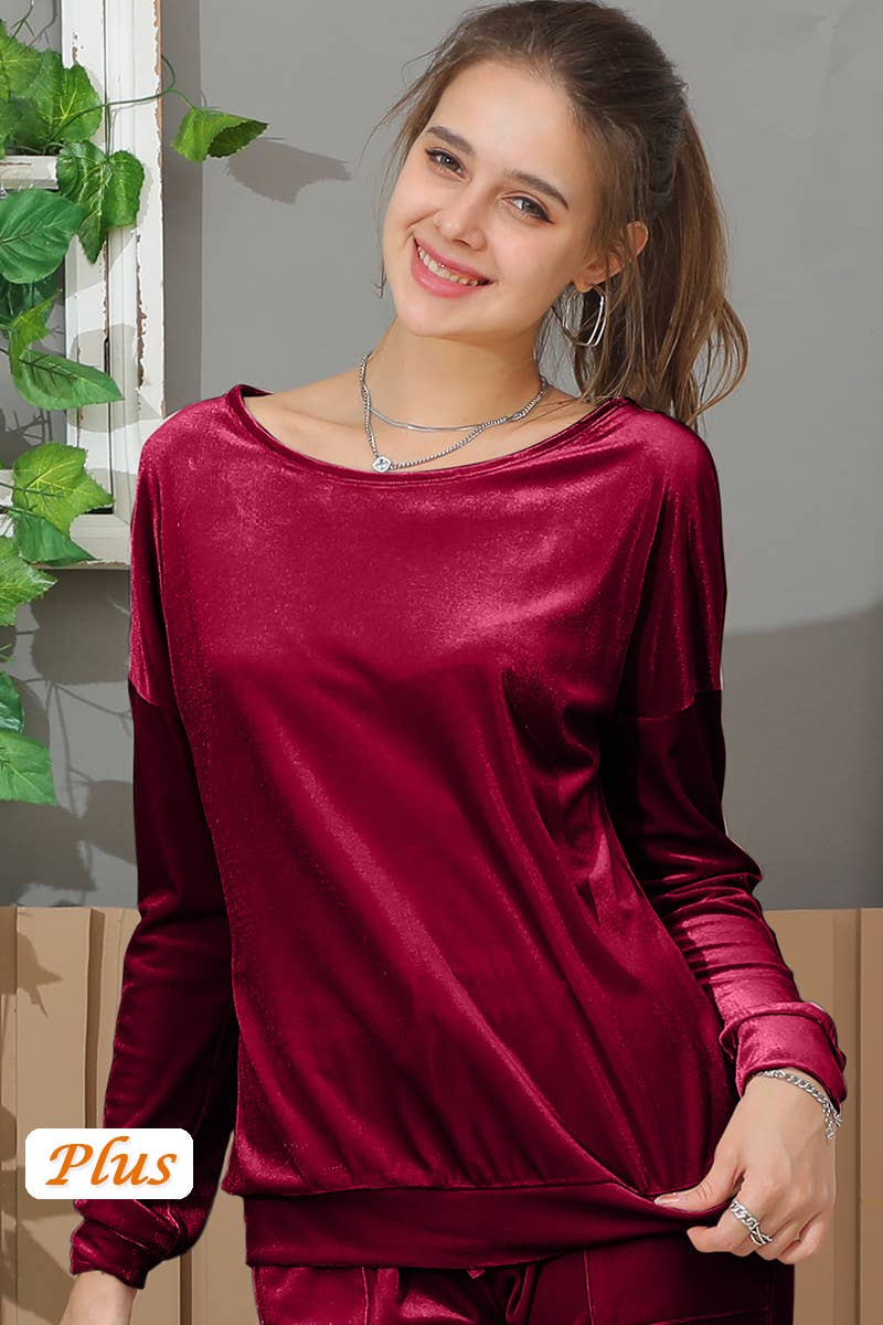 CWTTL1475_Velour Crewneck Long Sleeve Casual Pullover Shirts