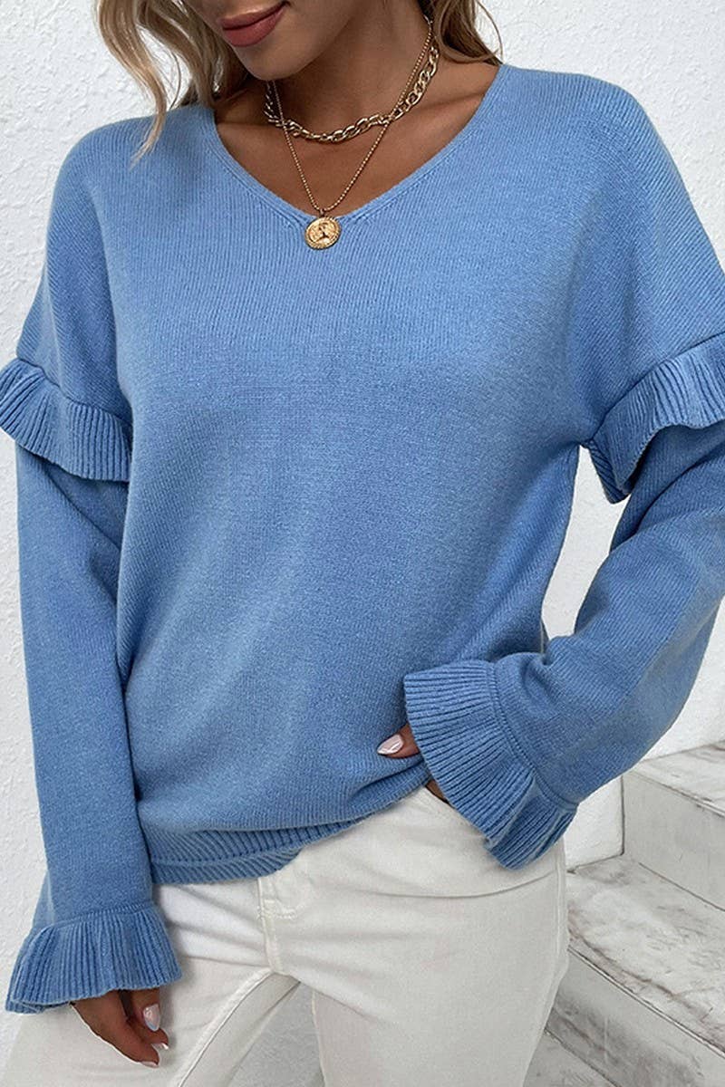 CWOSWL1719_V-Neck Long Sleeve Pullover Sweater