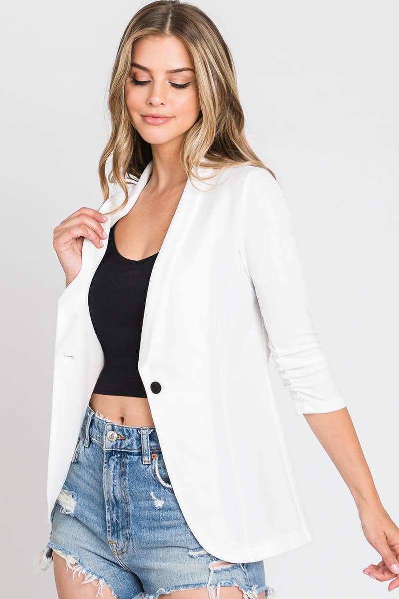 CWOBL102_Long Sleeve Stretch Open Front Blazer Jacket