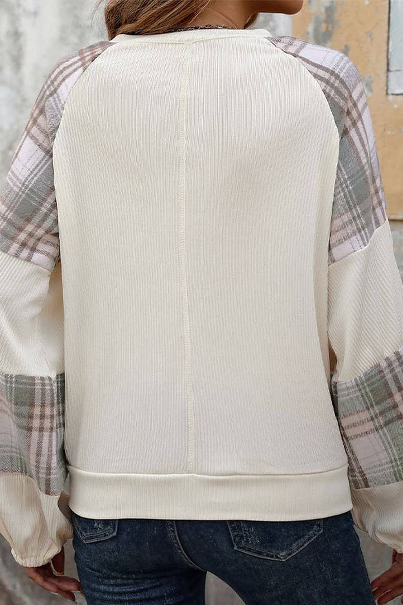 CWTBLL1757_CHECK CONTRAST COLOR STITCHING SWEATSHIRT