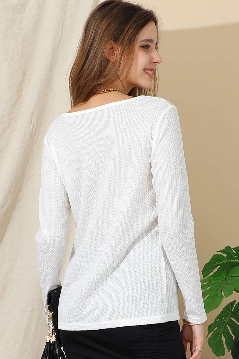 CWTTL1482_Casual V-Neck Loose Fit Long Sleeve Tops