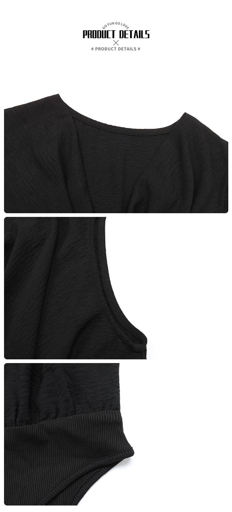 BLACK SLEEVELESS ONESIE WITH SWING NECK